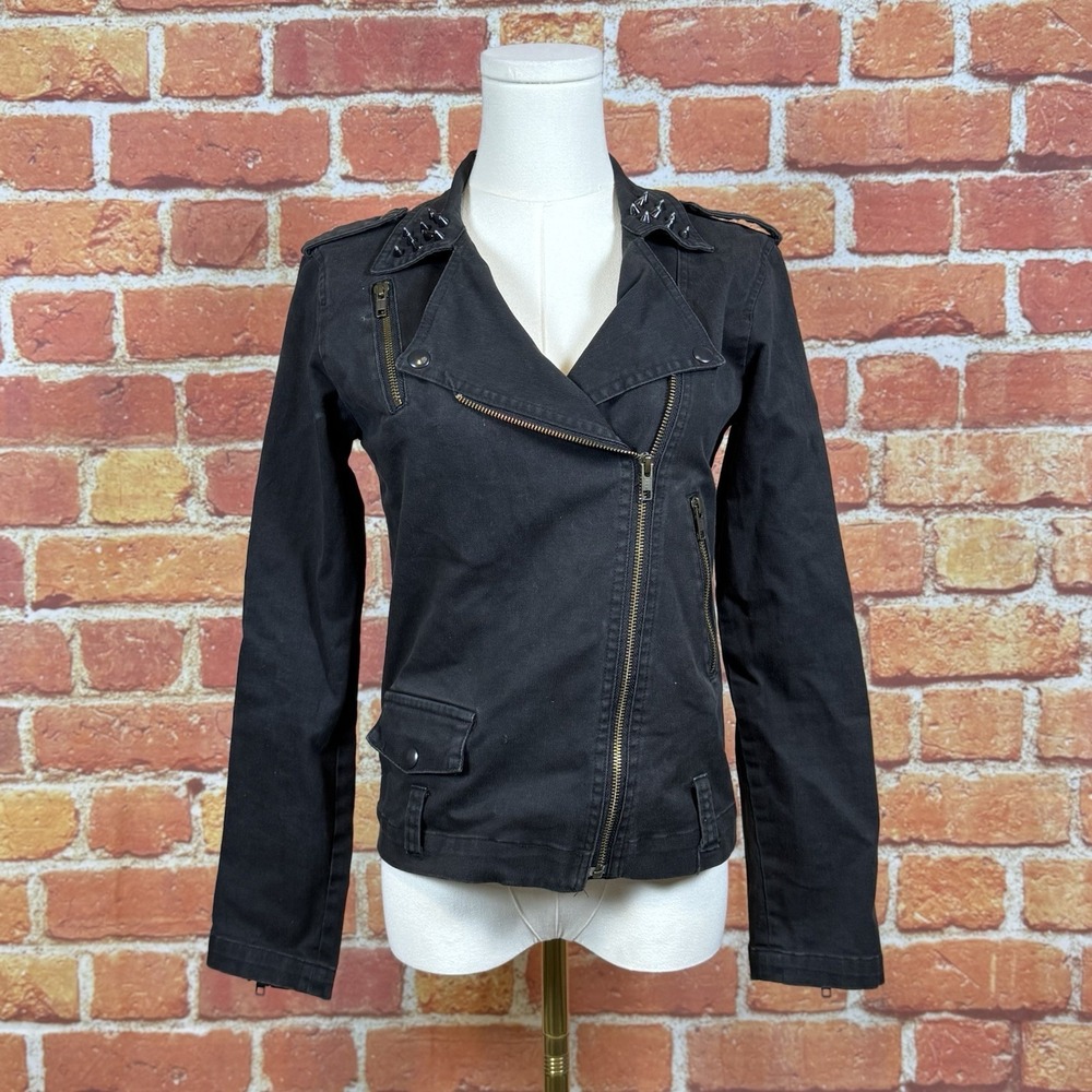 Catalina De Aragon Women's Moto Jacket Size Small Black Biker Asymetrical Zipper